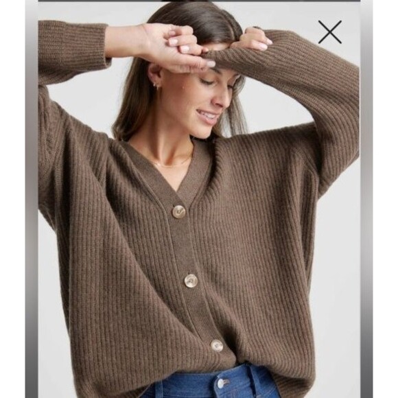 Quince Sweaters - Quince Mongolian Cashmere Oversized Boyfriend Cardigan Sweater L Brown